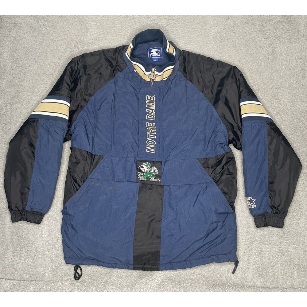 Vintage Starter Jacket Notre Dame Fighting Irish NCAA Pullover 1/4 Zip Men Large